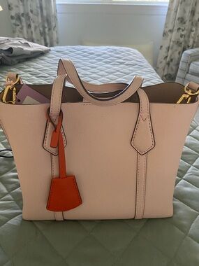 Tory Burch Blush Tote with Orange Tag Accent